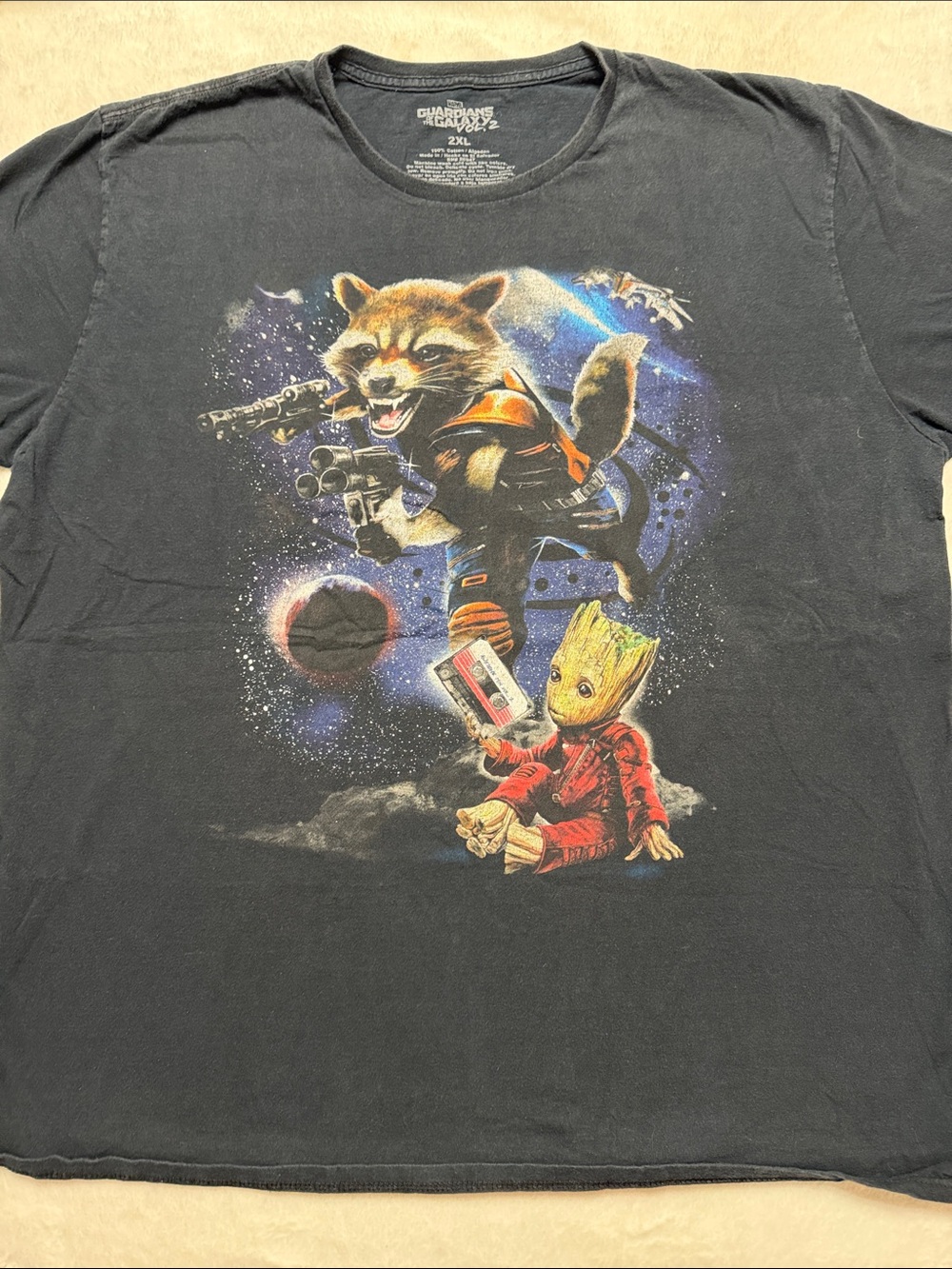 Marvel Black Short Sleeve Tee with Rocket Raccoon & Baby Groot Graphic